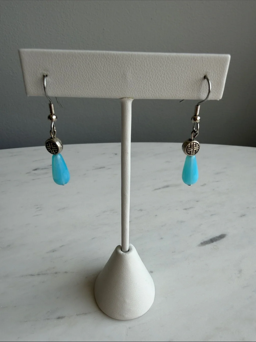 Vintage Blue Bead Drop Earrings- Set of 2